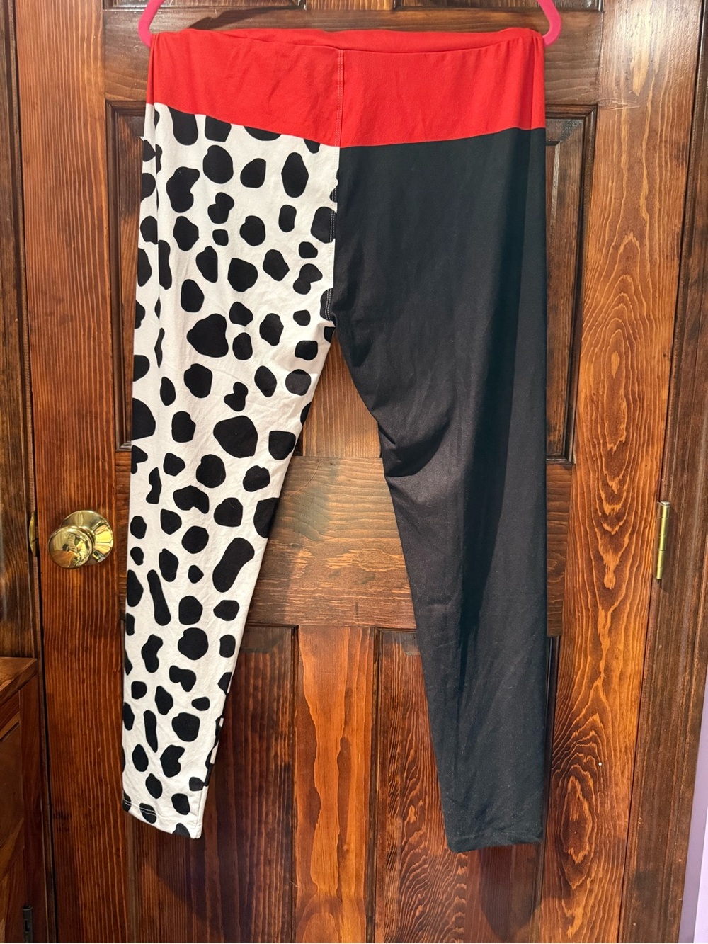 Colorblock Dalmatian Print Leggings - Red, Black & White